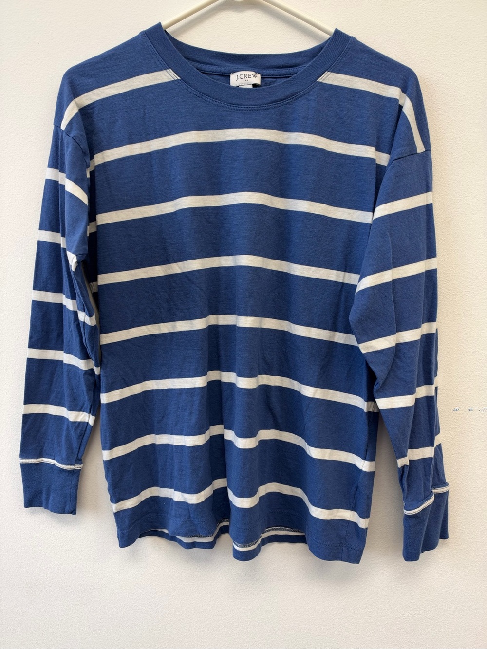J. Crew Navy Blue and White Horizontal Stripe Long-Sleeve Tee